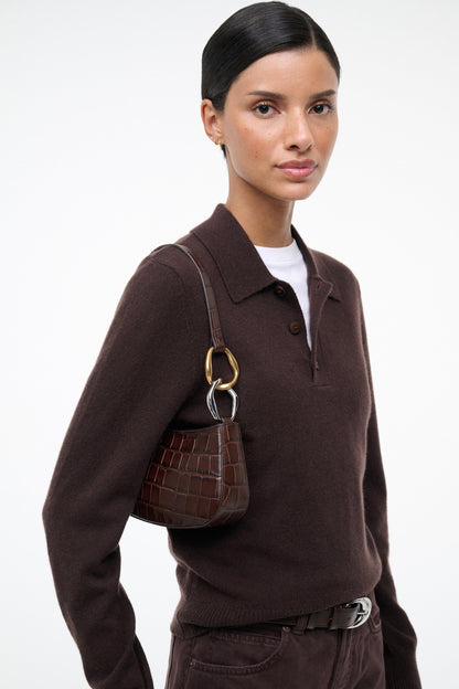 STAUD Handbags Ollie Bag Espresso Croc Leather Mini Shoulder Bag - Staud