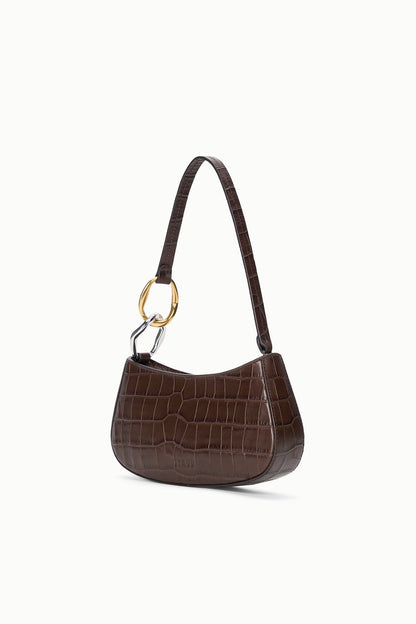 STAUD Handbags Ollie Bag Espresso Croc Leather Mini Shoulder Bag - Staud