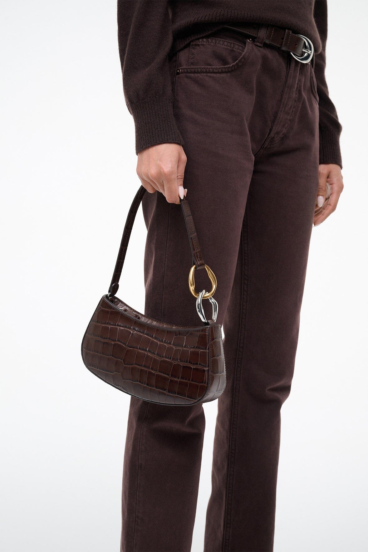 STAUD Handbags Ollie Bag Espresso Croc Leather Mini Shoulder Bag - Staud