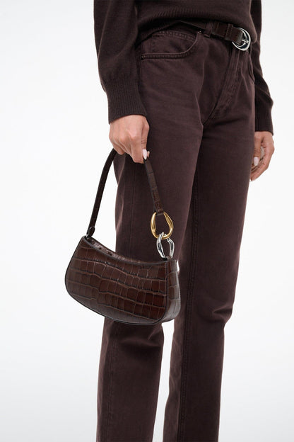 STAUD Handbags Ollie Bag Espresso Croc Leather Mini Shoulder Bag - Staud