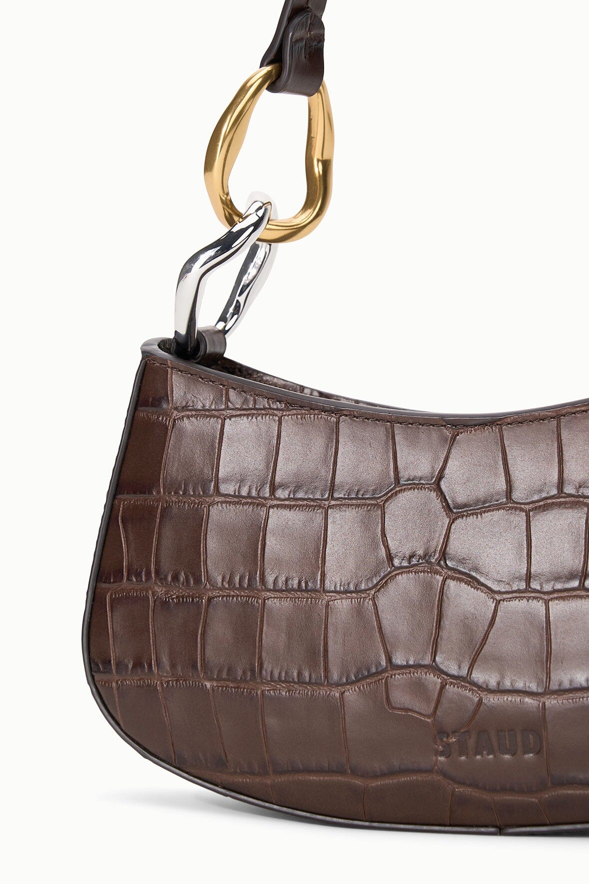 STAUD Handbags Ollie Bag Espresso Croc Leather Mini Shoulder Bag - Staud