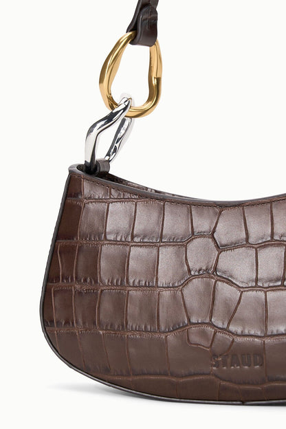 STAUD Handbags Ollie Bag Espresso Croc Leather Mini Shoulder Bag - Staud