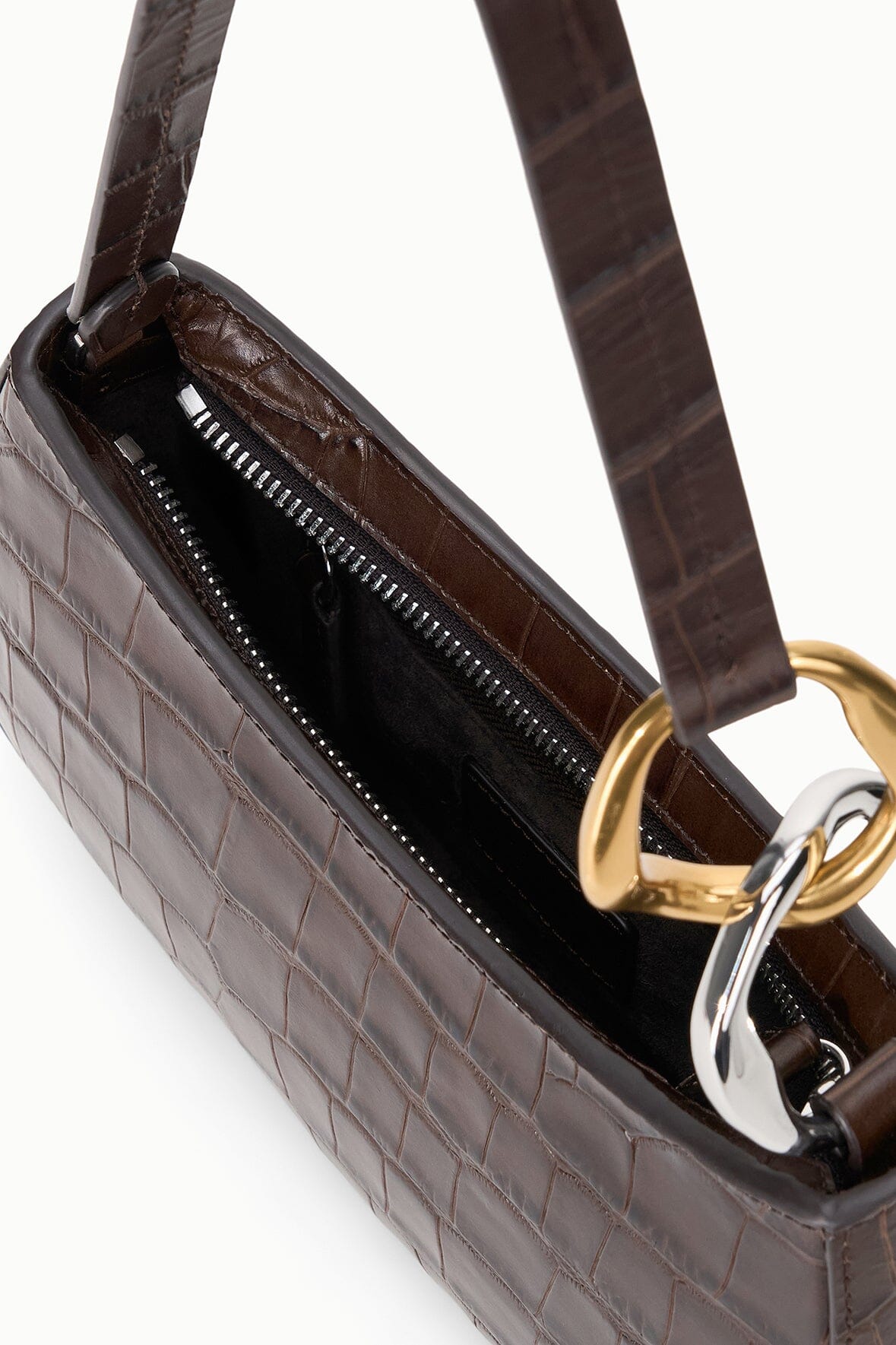 STAUD Handbags Ollie Bag Espresso Croc Leather Mini Shoulder Bag - Staud