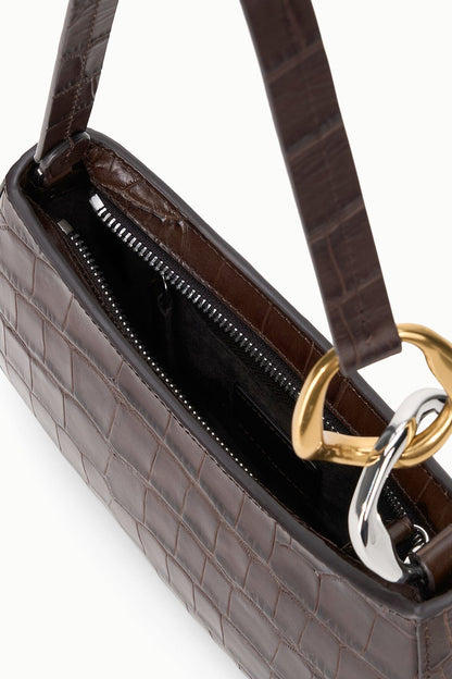 STAUD Handbags Ollie Bag Espresso Croc Leather Mini Shoulder Bag - Staud