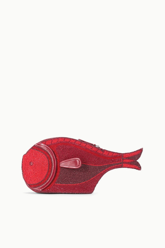 STAUD Handbags Pesce Beaded Clutch Red Multi