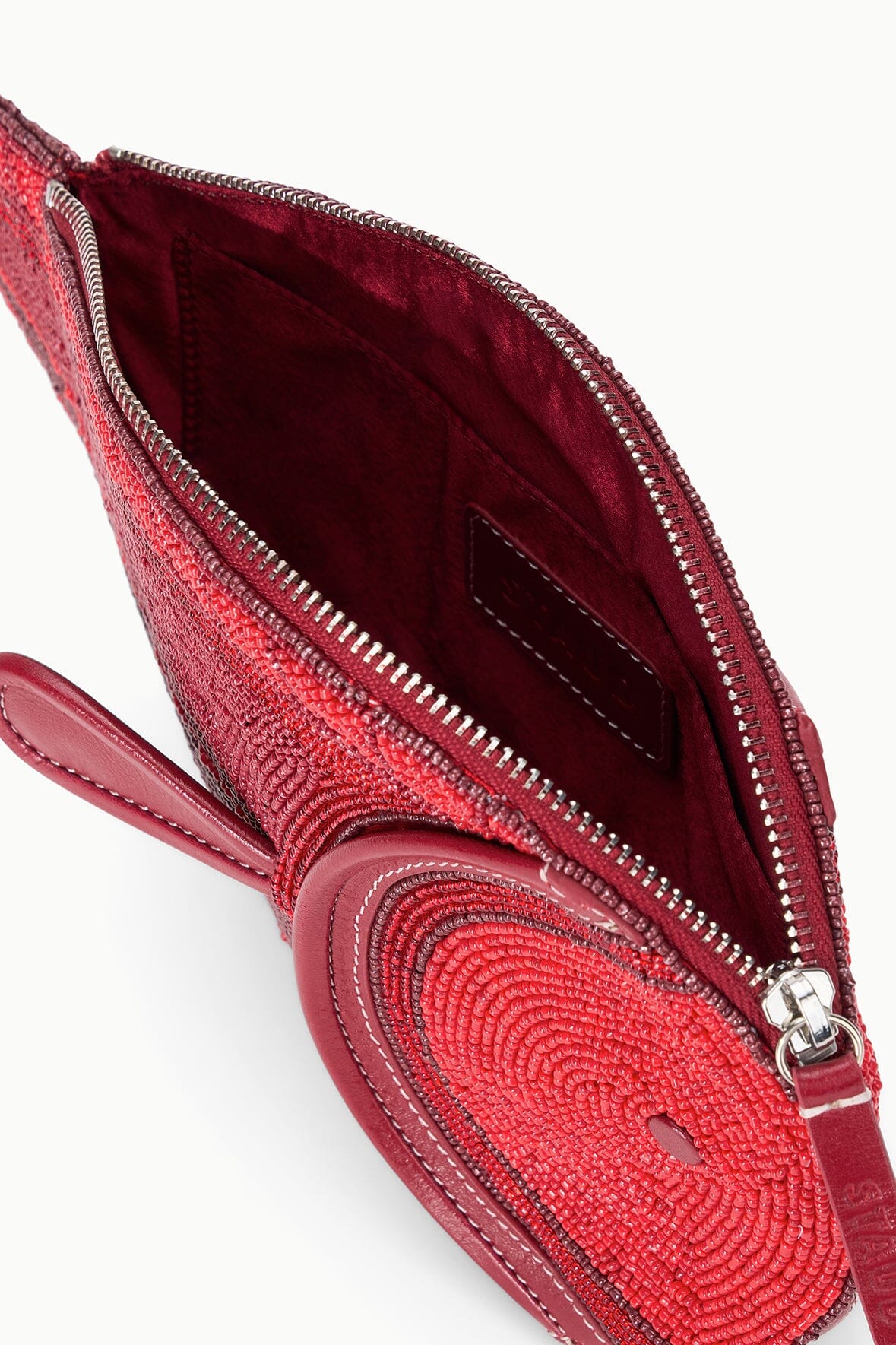STAUD Handbags Pesce Beaded Clutch Red Multi