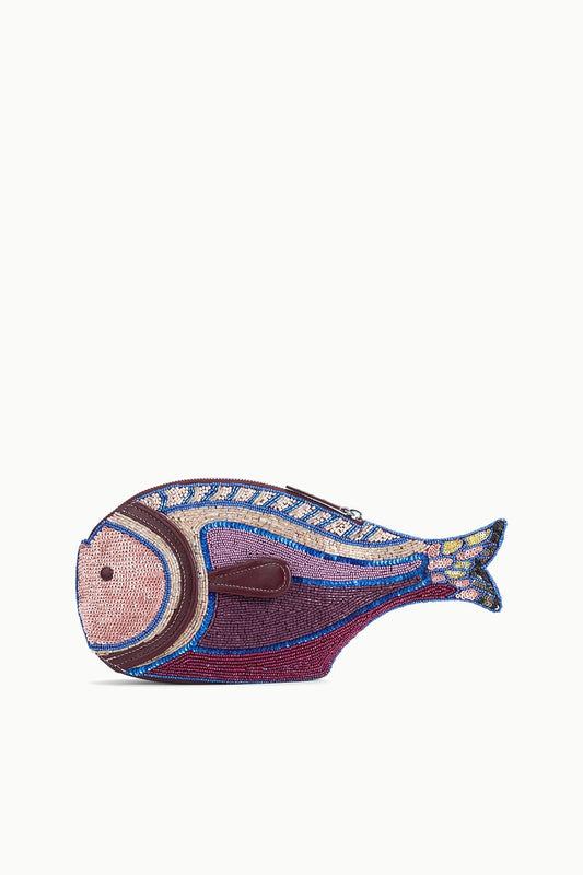 STAUD Handbags Pesce Beaded Clutch Ultraviolet
