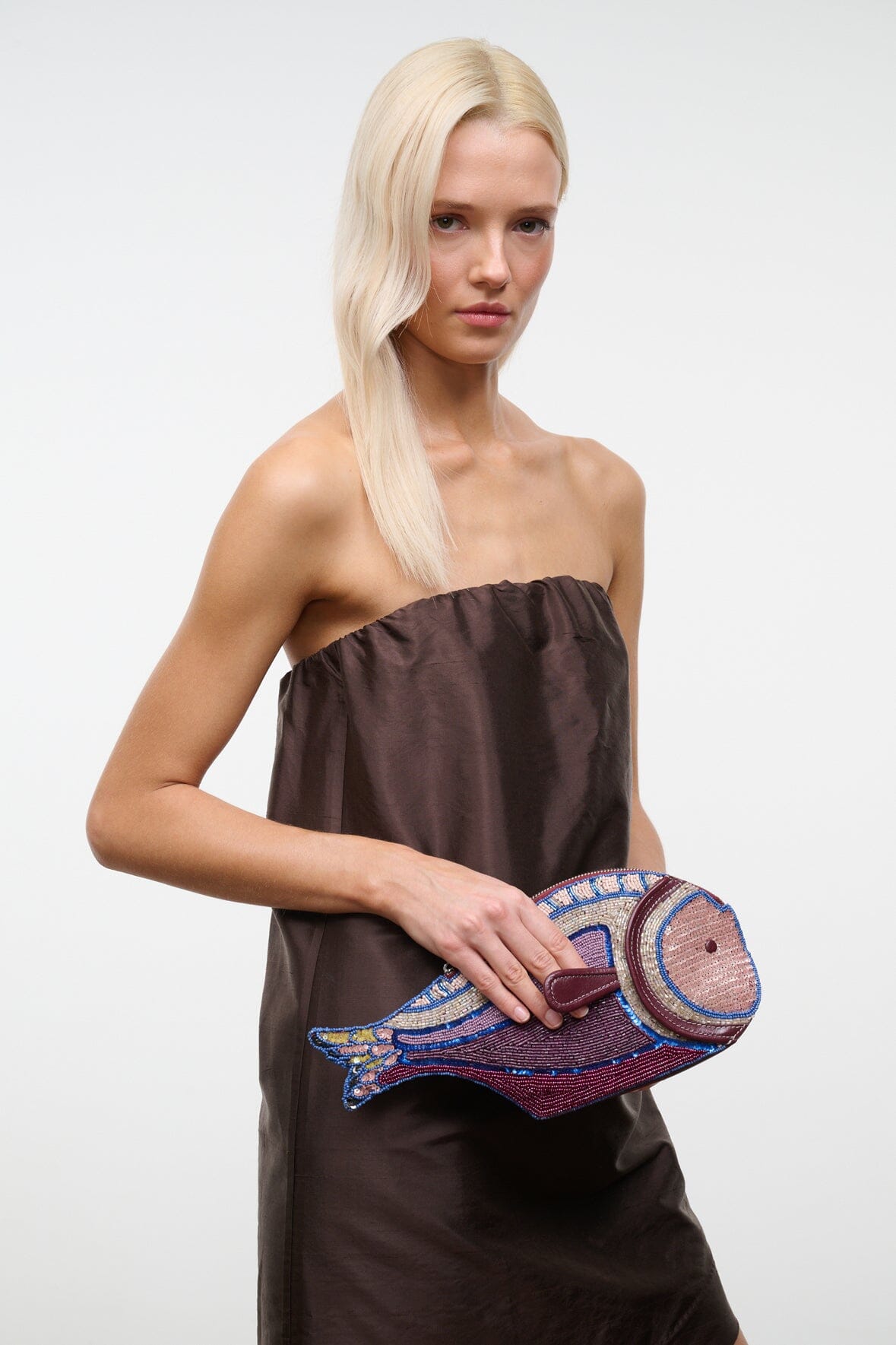 STAUD Handbags Pesce Beaded Clutch Ultraviolet