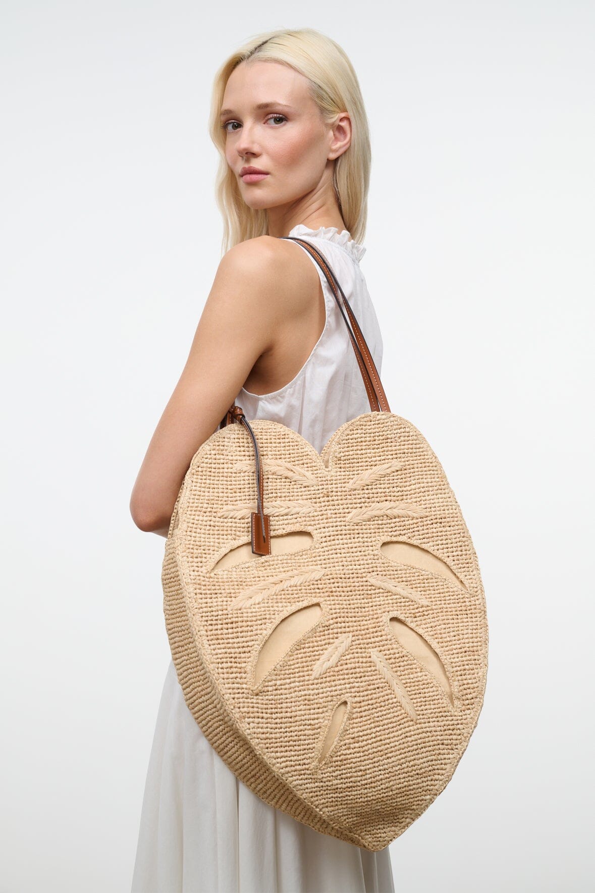 STAUD Handbags Large Palm Raffia Bag Natural
