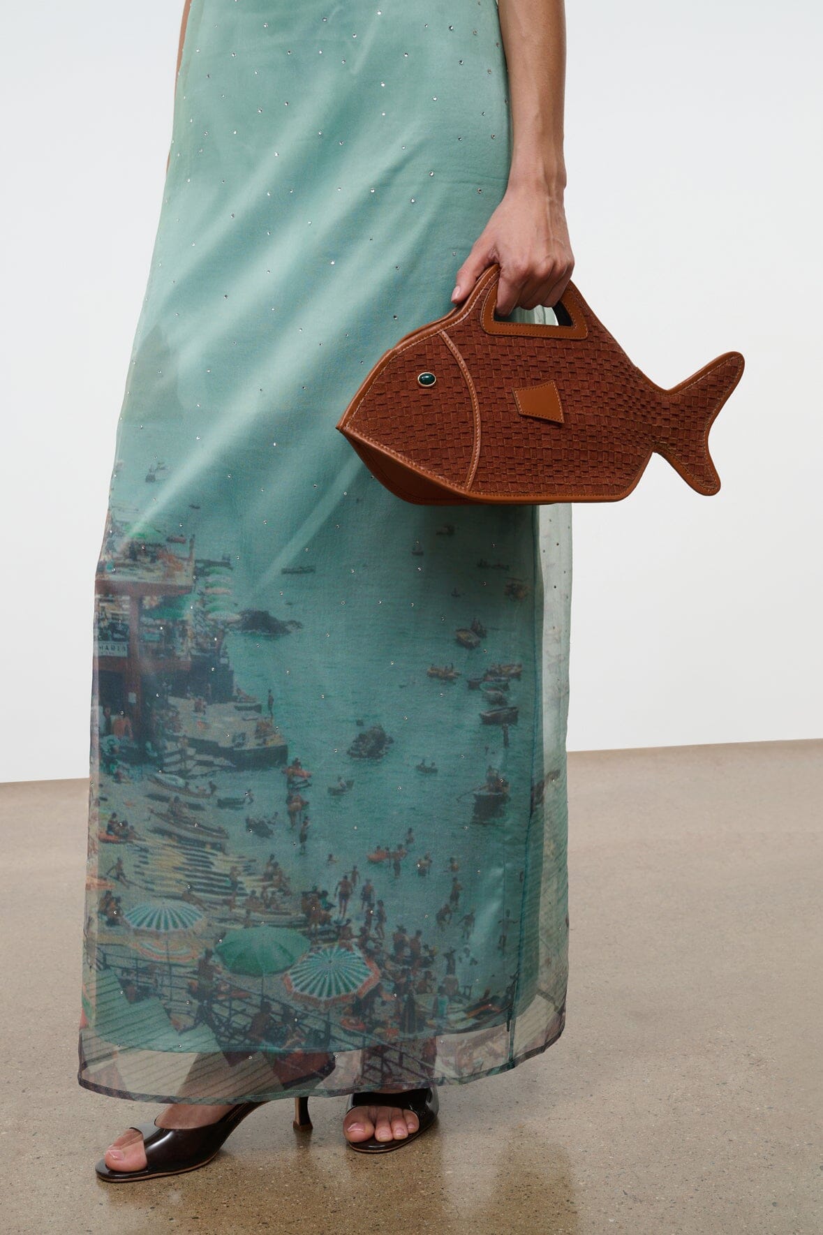 STAUD Handbags Cleo Fish Bag In Tabac - Unique Woven Suede Design
