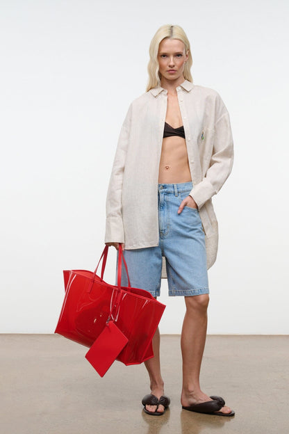 STAUD Handbags Christos Large Tote Red Rose