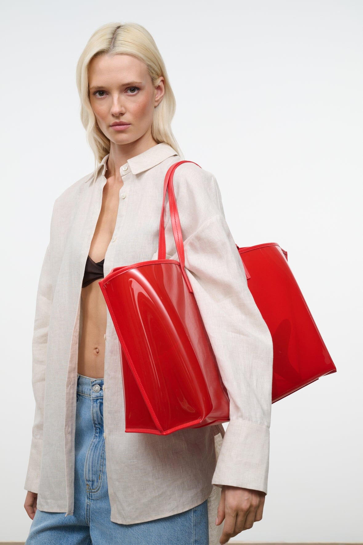 STAUD Handbags Christos Large Tote Red Rose