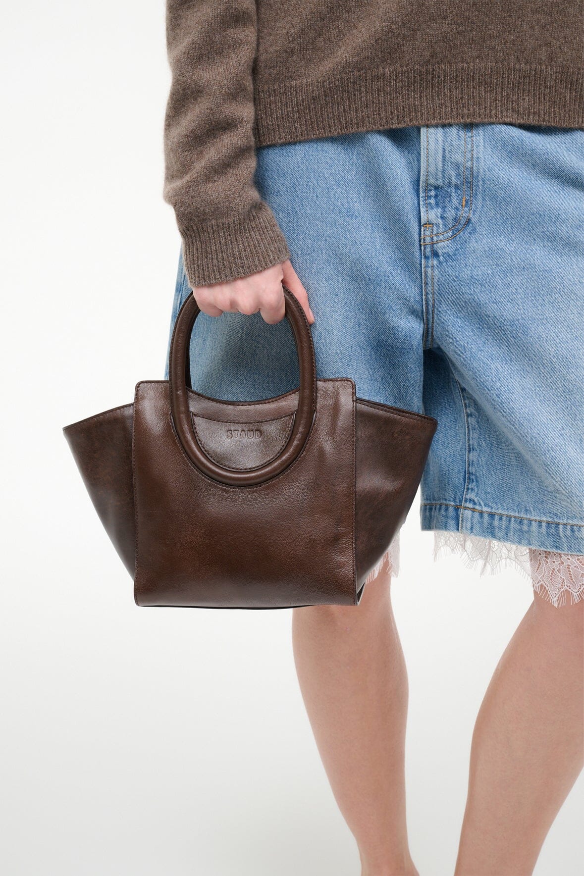 STAUD Handbags Maude Mini Tote Espresso Distressed