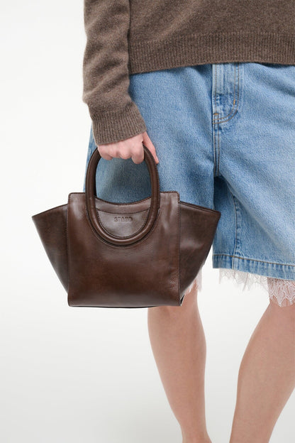 STAUD Handbags Maude Mini Tote Espresso Distressed