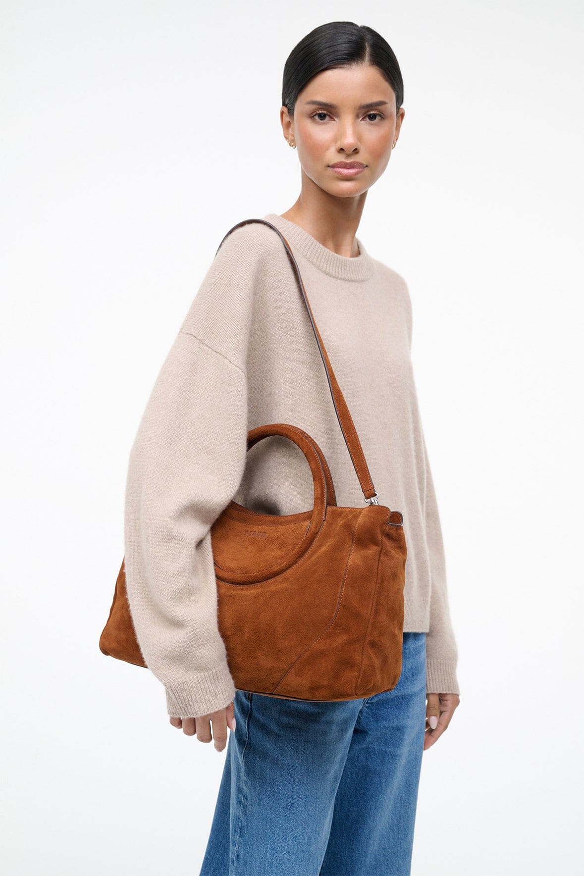 STAUD Handbags Maude Satchel Tabac Suede