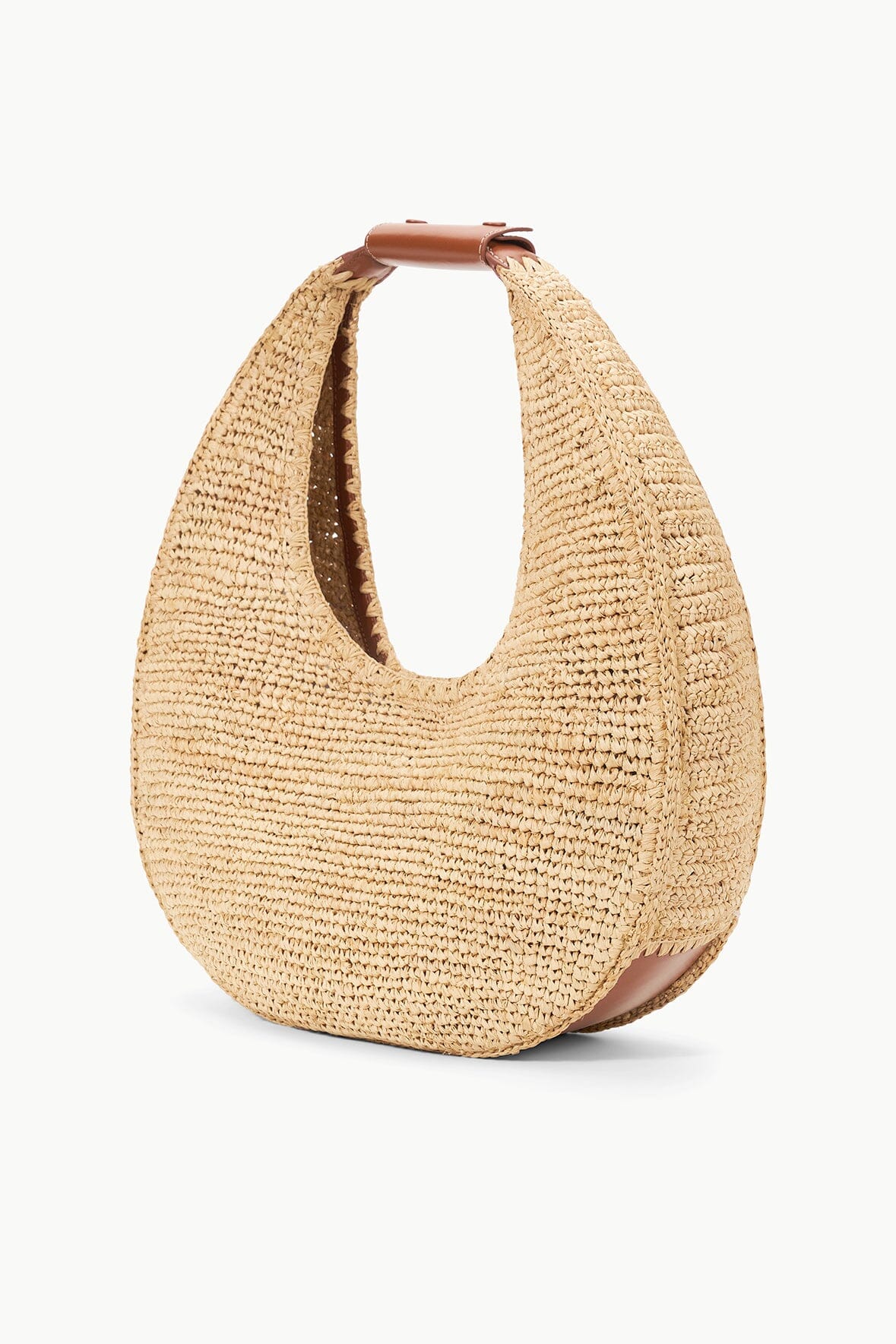 STAUD Handbags Large Raffia Moon Tote Bag Natural Tan