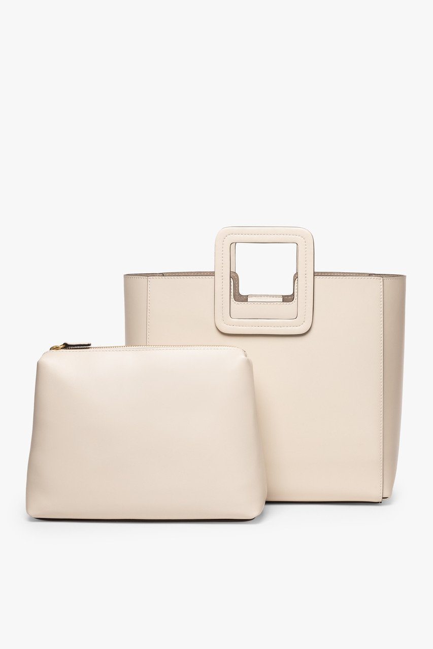 STAUD Handbags Shirley Leather Tote Bag - Cream
