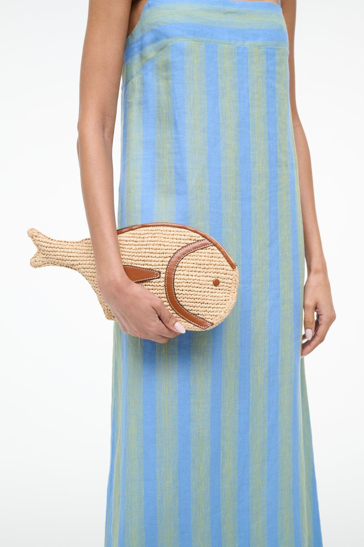 STAUD Handbags Pesce Raffia Clutch Natural Tan