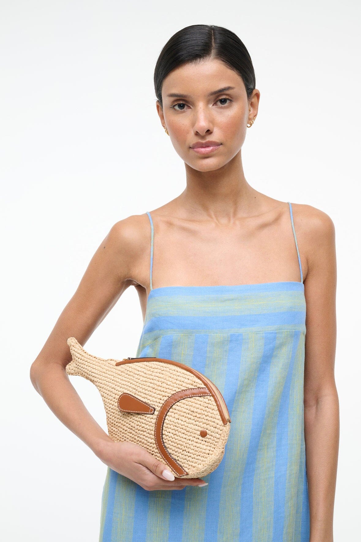 STAUD Handbags Pesce Raffia Clutch Natural Tan