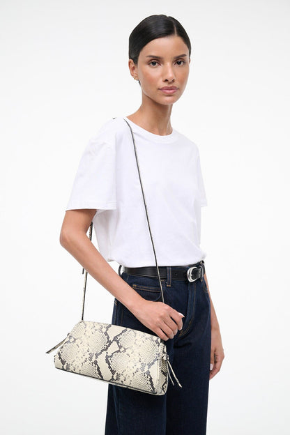 STAUD Handbags Maude Convertible Clutch White Snake