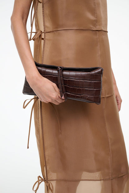 STAUD Handbags Eve Clutch Espresso Croco