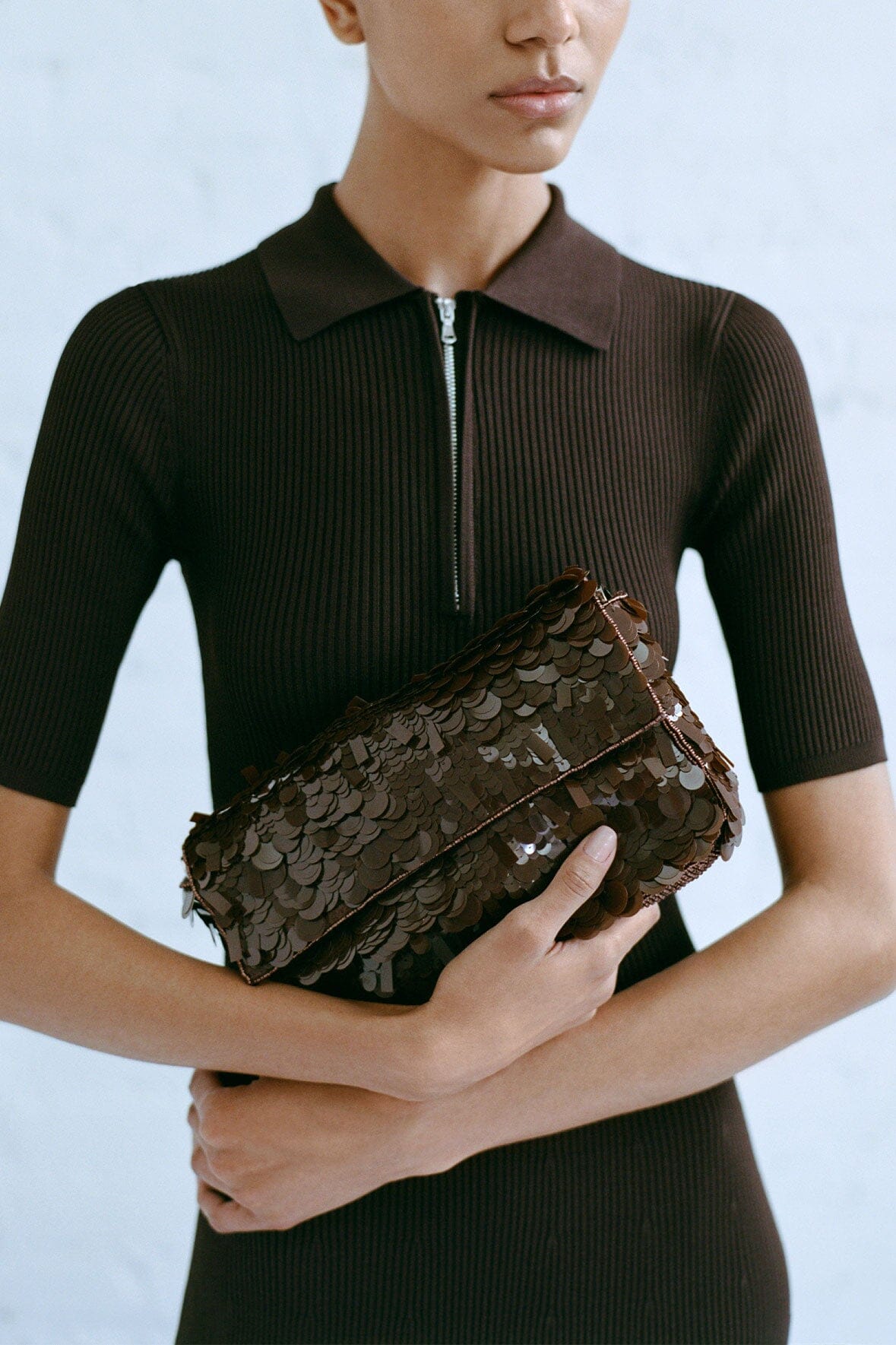 STAUD Handbags Timmy Shoulder Bag Cacao Sequins