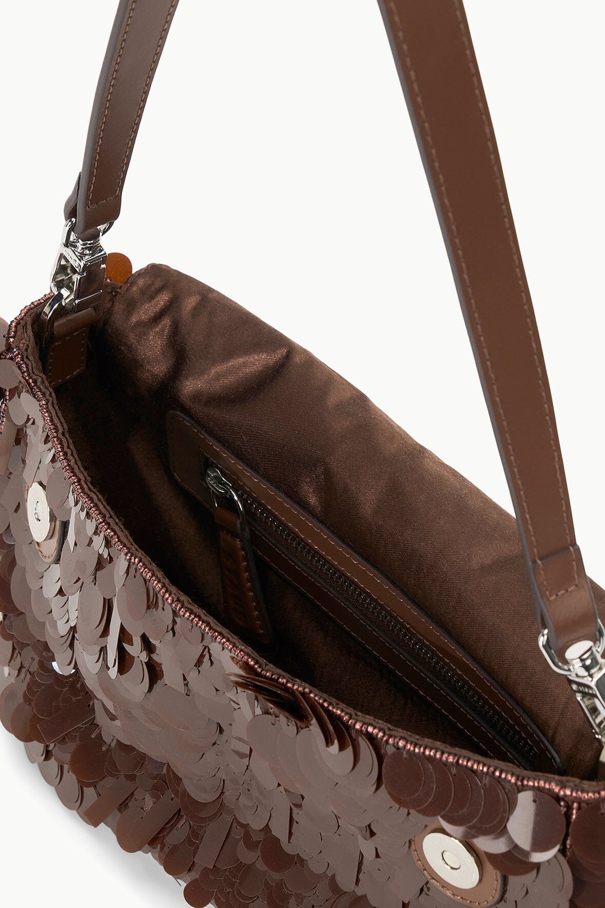 STAUD Handbags Timmy Shoulder Bag Cacao Sequins