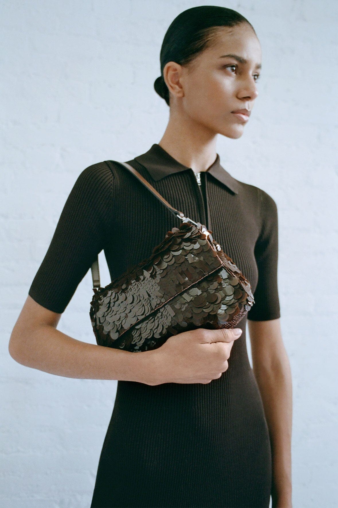 STAUD Handbags Timmy Shoulder Bag Cacao Sequins