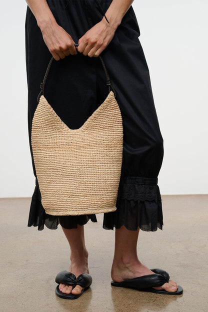 STAUD Handbags Lani Large Raffia Bucket Bag Natural