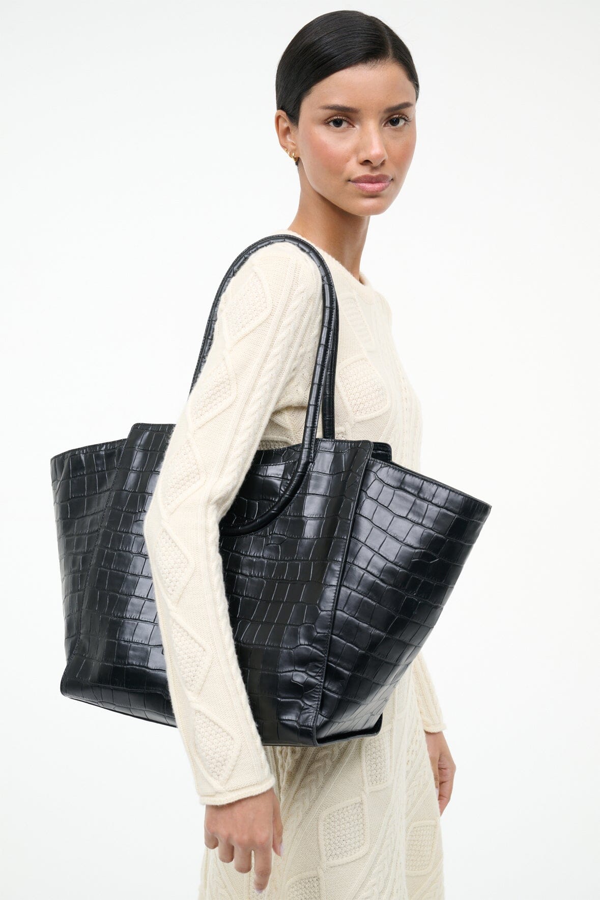 STAUD Handbags Maude Tote Bag Black Croco