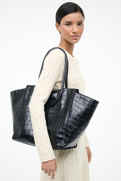 STAUD Handbags Maude Tote Bag Black Croco