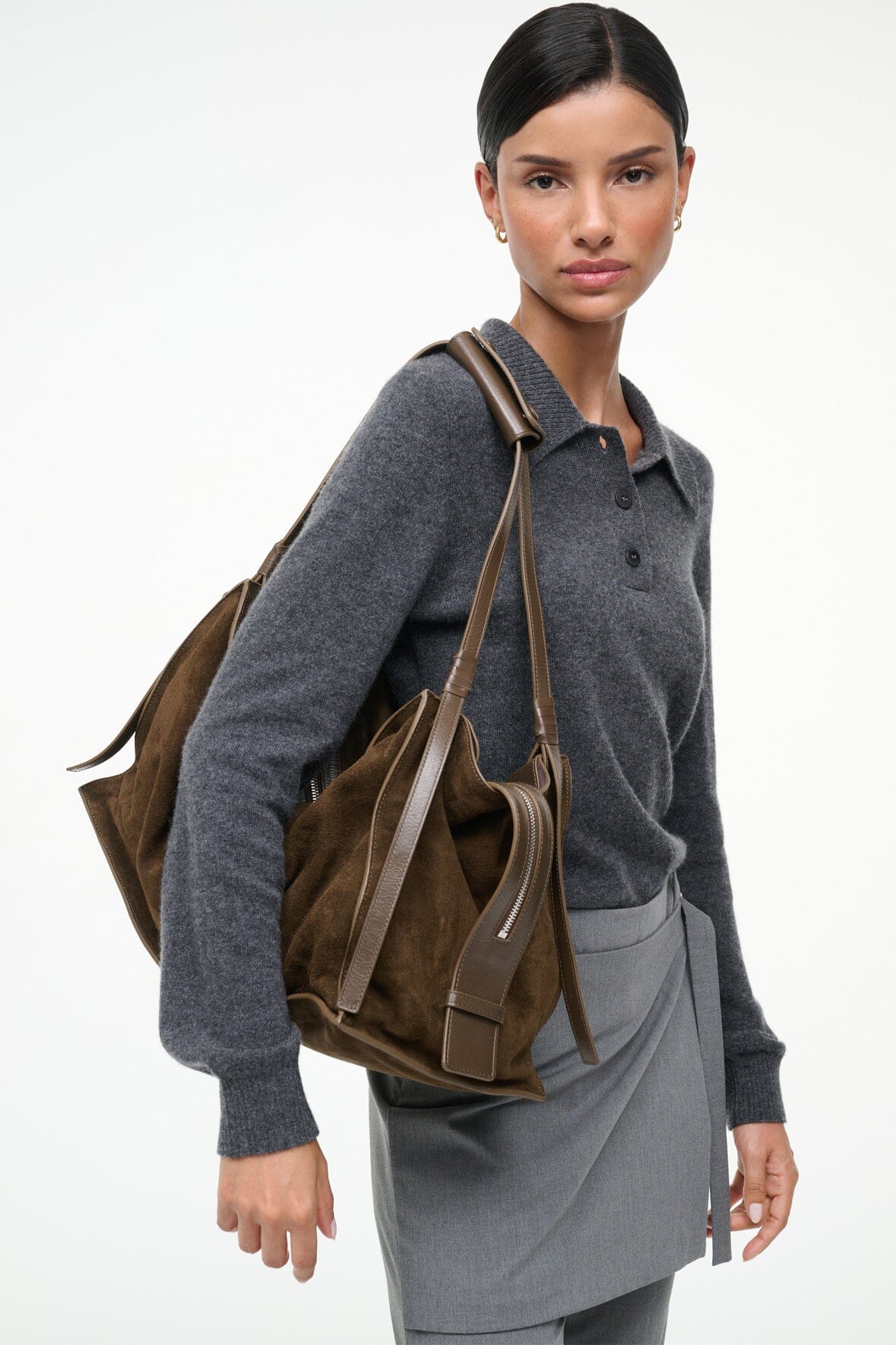 STAUD Handbags Large Harold Bag Truffle Suede