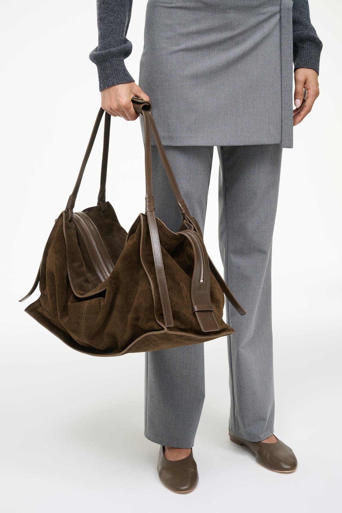 STAUD Handbags Large Harold Bag Truffle Suede