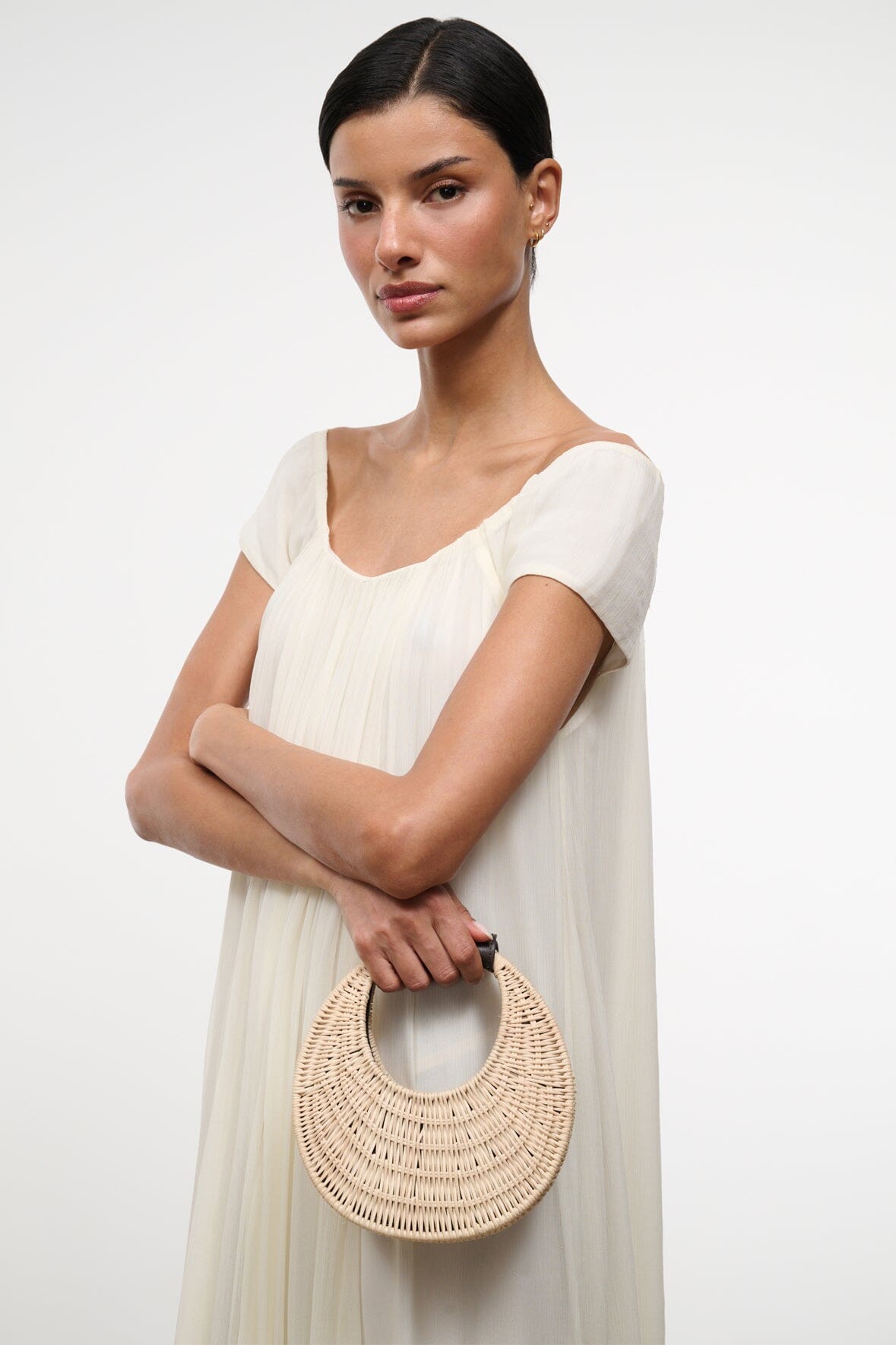 STAUD Handbags Good Night Moon Wicker Bag Natural