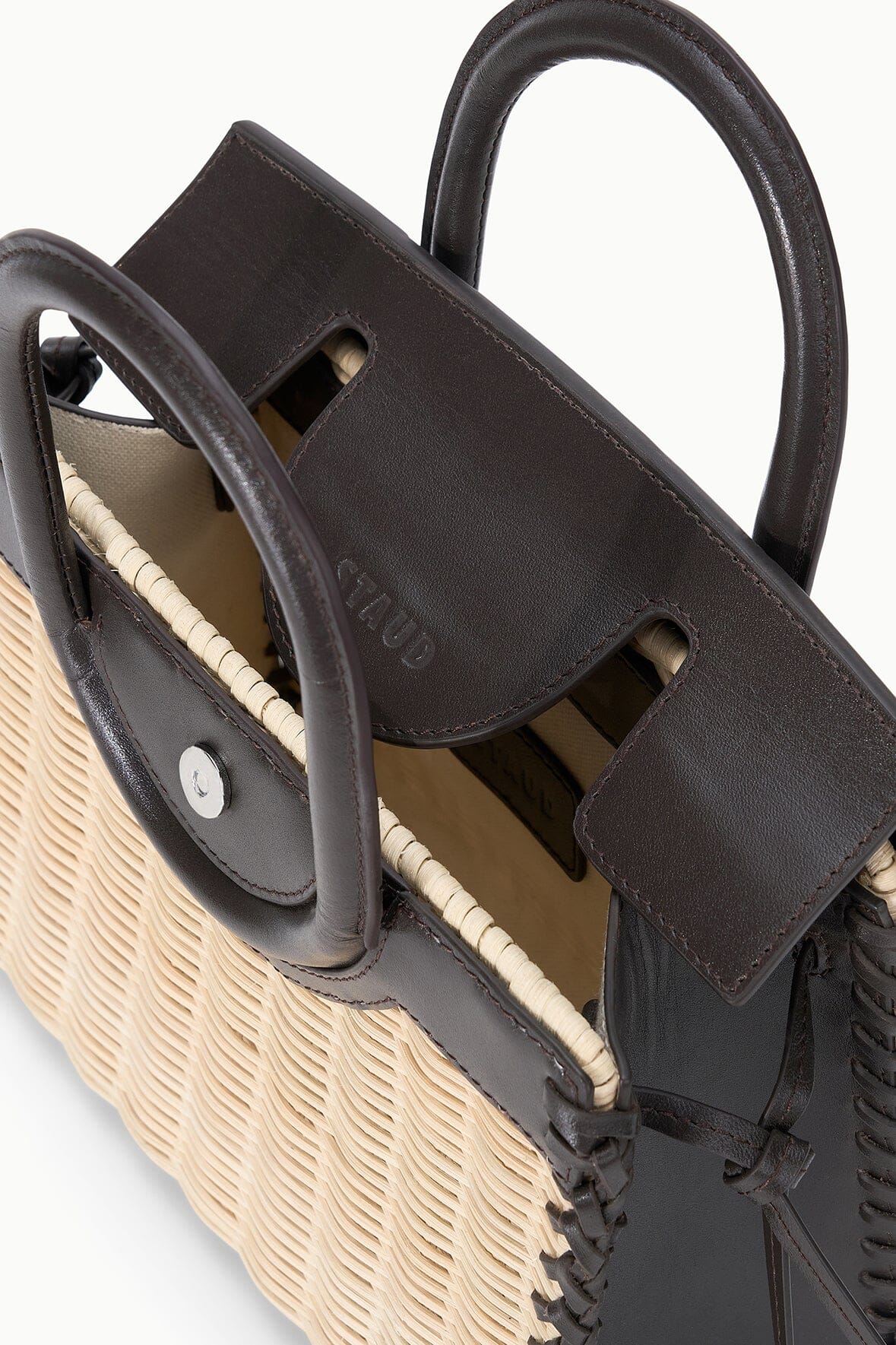 STAUD Handbags Maude Mini Wicker Carryall Natural Espresso