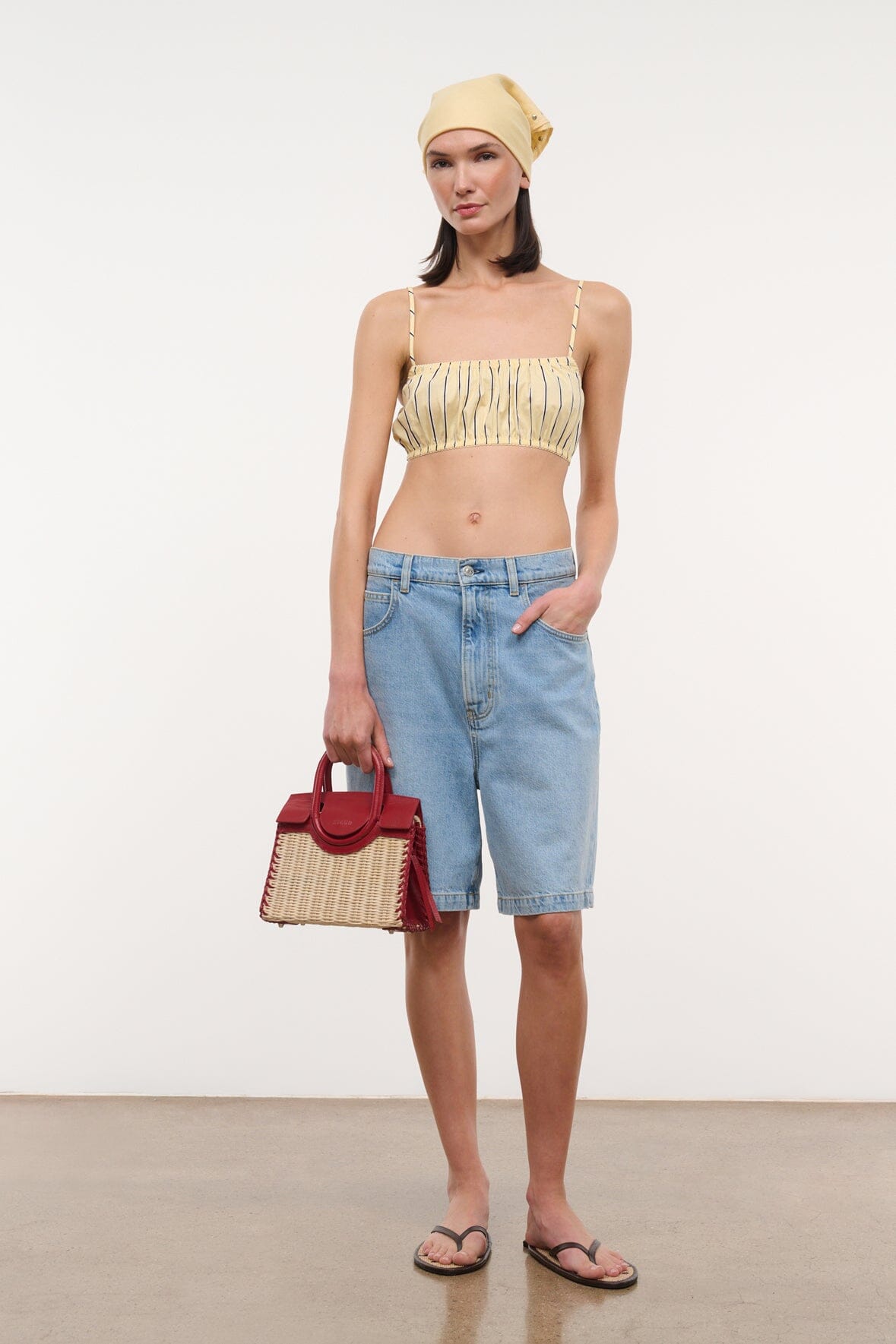 STAUD Handbags Maude Mini Wicker Carryall Natural Rouge