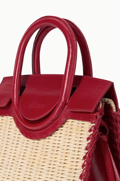 STAUD Handbags Maude Mini Wicker Carryall Natural Rouge