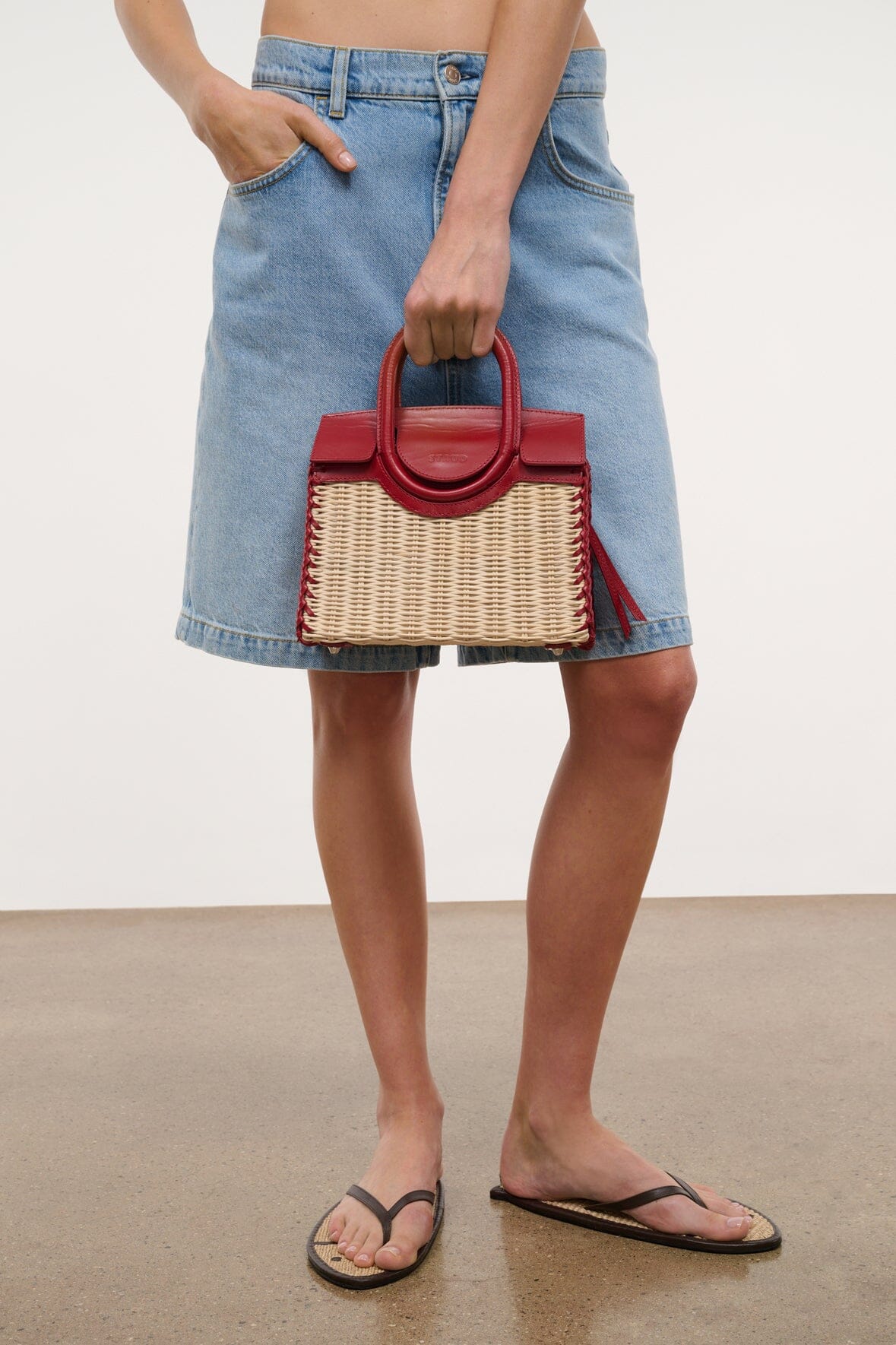 STAUD Handbags Maude Mini Wicker Carryall Natural Rouge