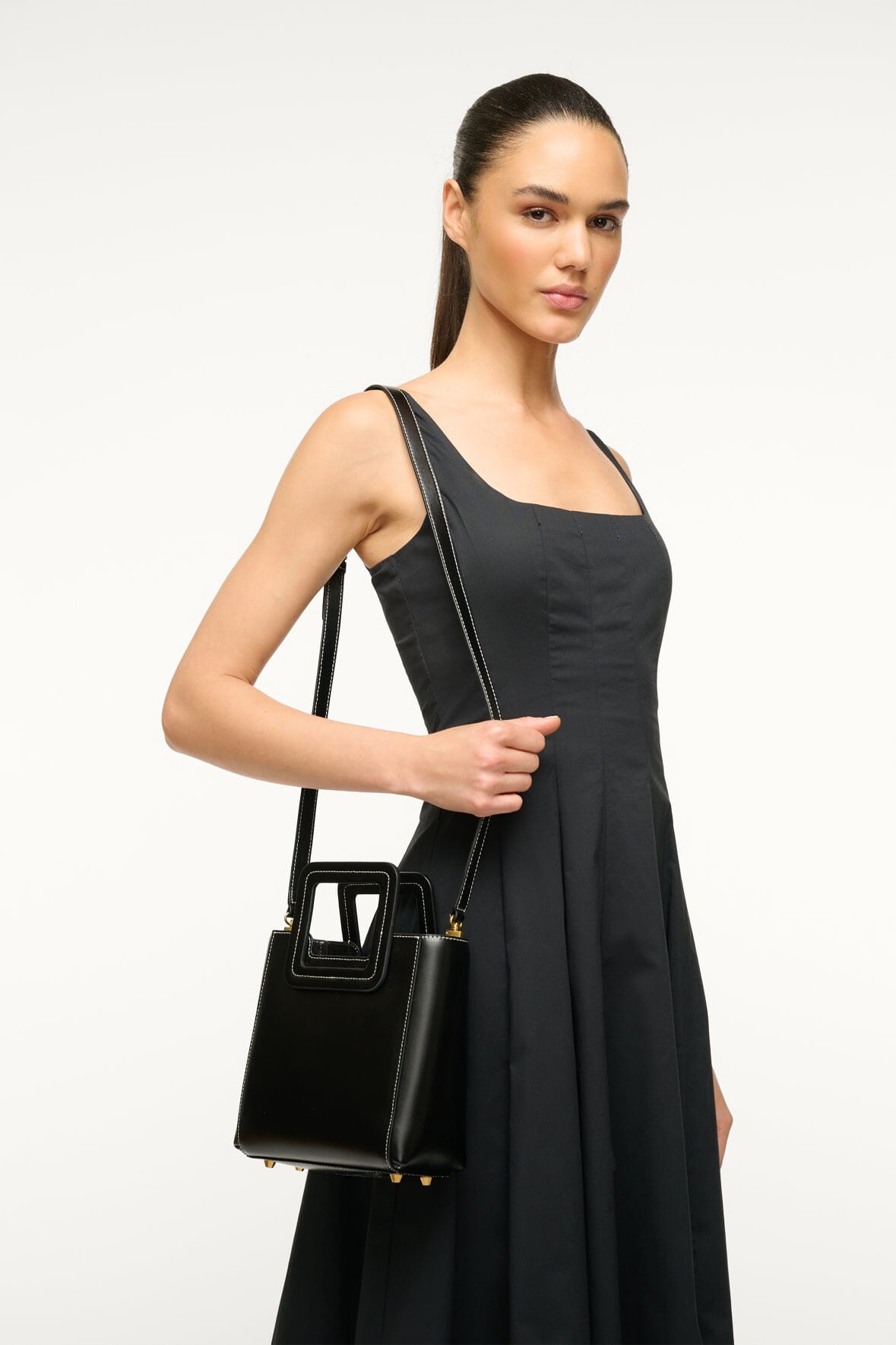 STAUD Handbags Mini Shirley Leather Bag - Black