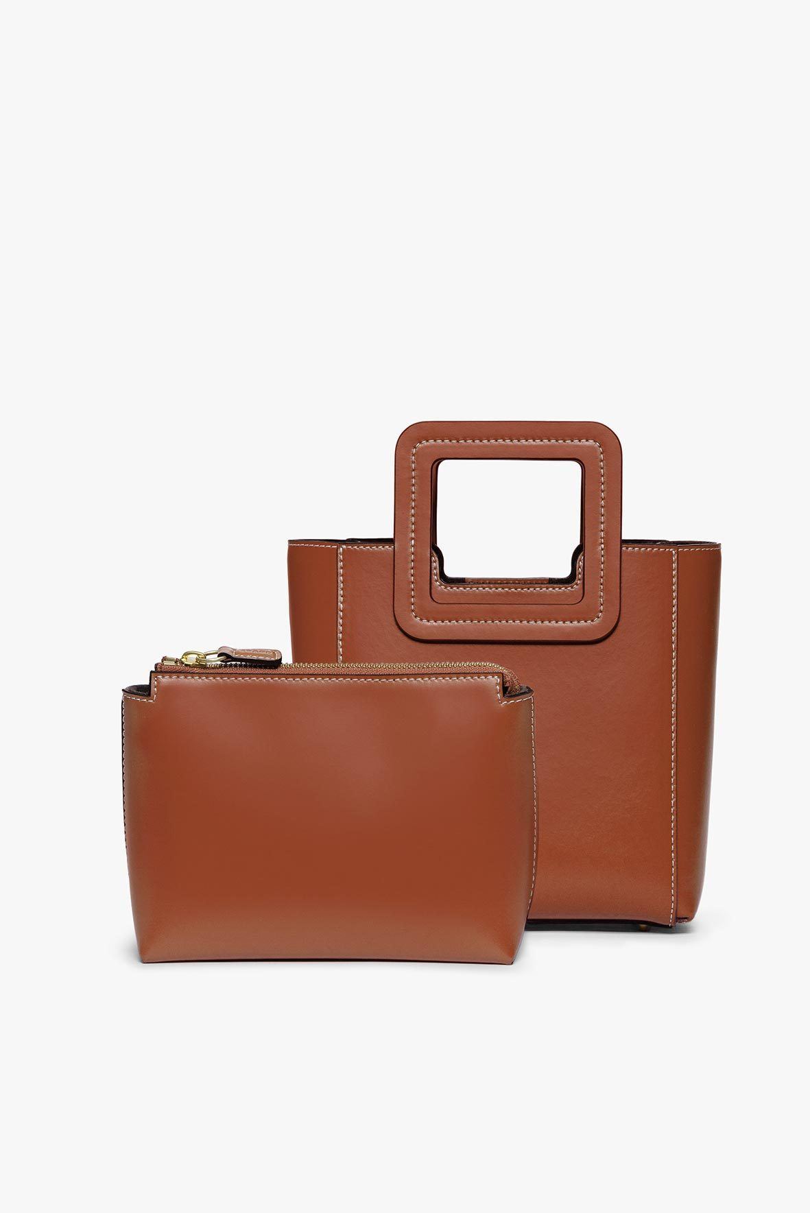 STAUD Handbags Mini Shirley Leather Bag - Saddle