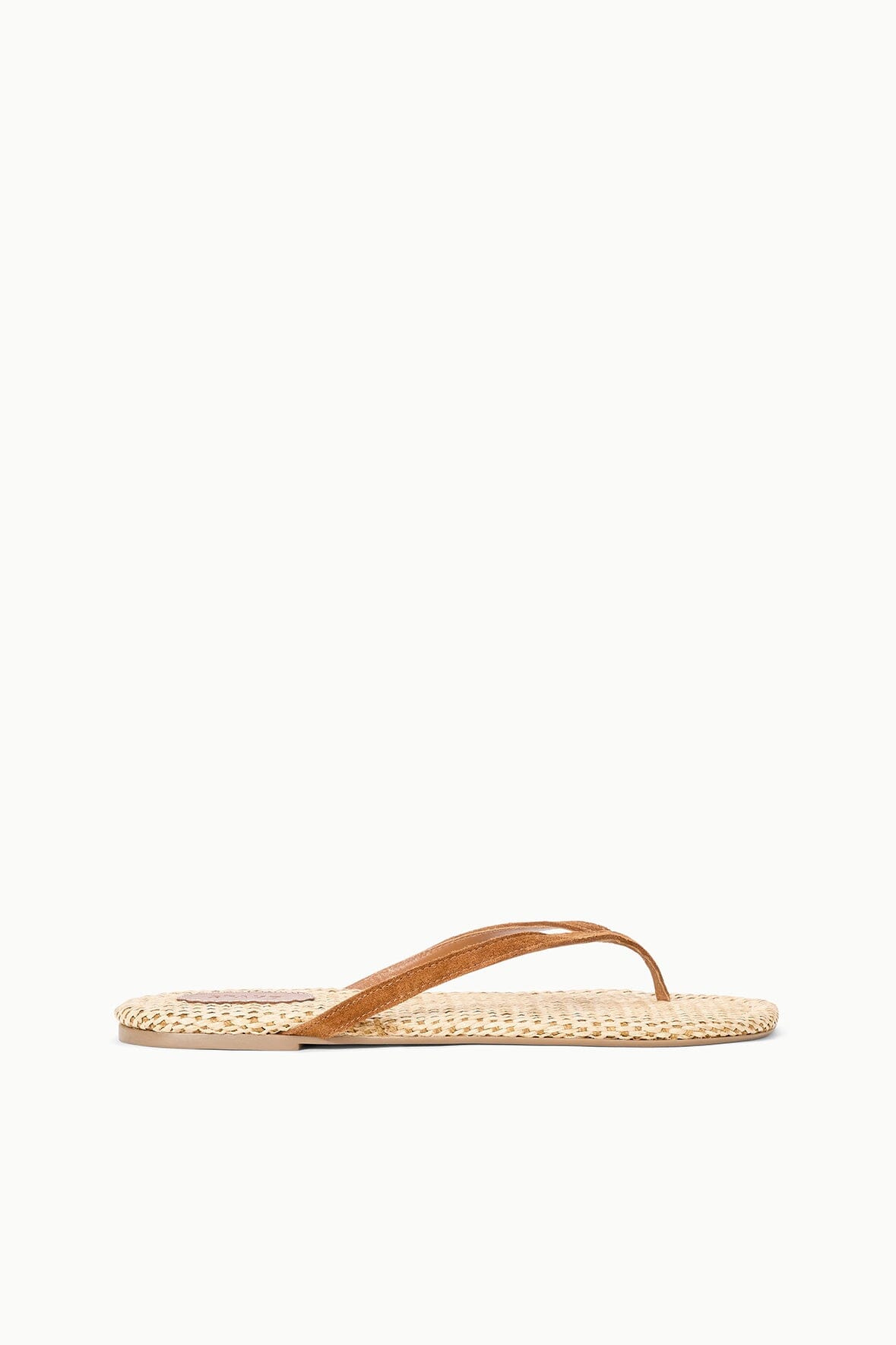 STAUD Shoes Tan Suede Freja Flip Flop Sandals With Raffia Footbed
