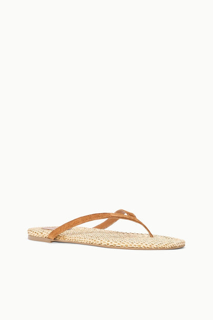 STAUD Shoes Tan Suede Freja Flip Flop Sandals With Raffia Footbed