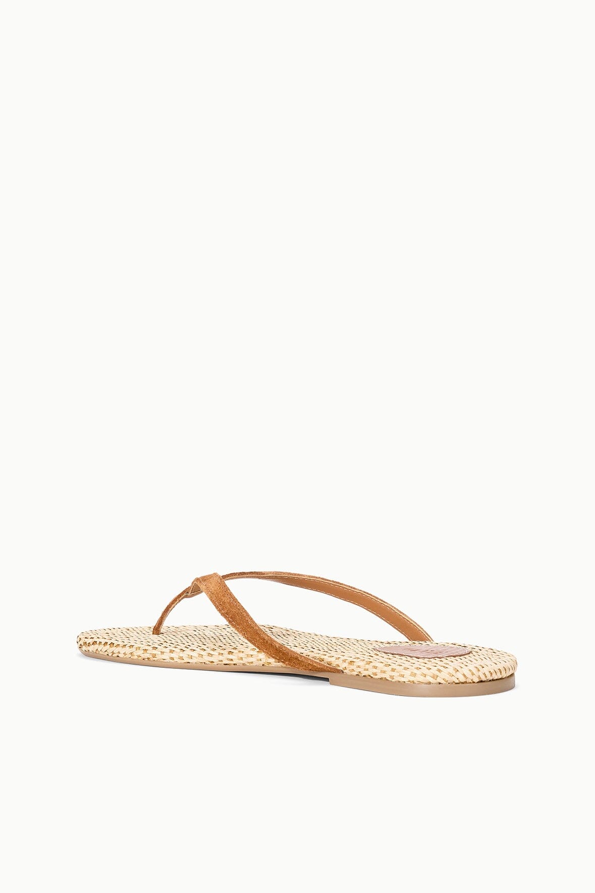 STAUD Shoes Tan Suede Freja Flip Flop Sandals With Raffia Footbed