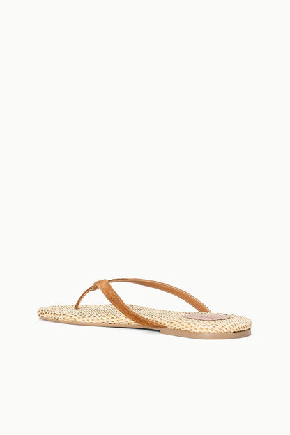 STAUD Shoes Tan Suede Freja Flip Flop Sandals With Raffia Footbed