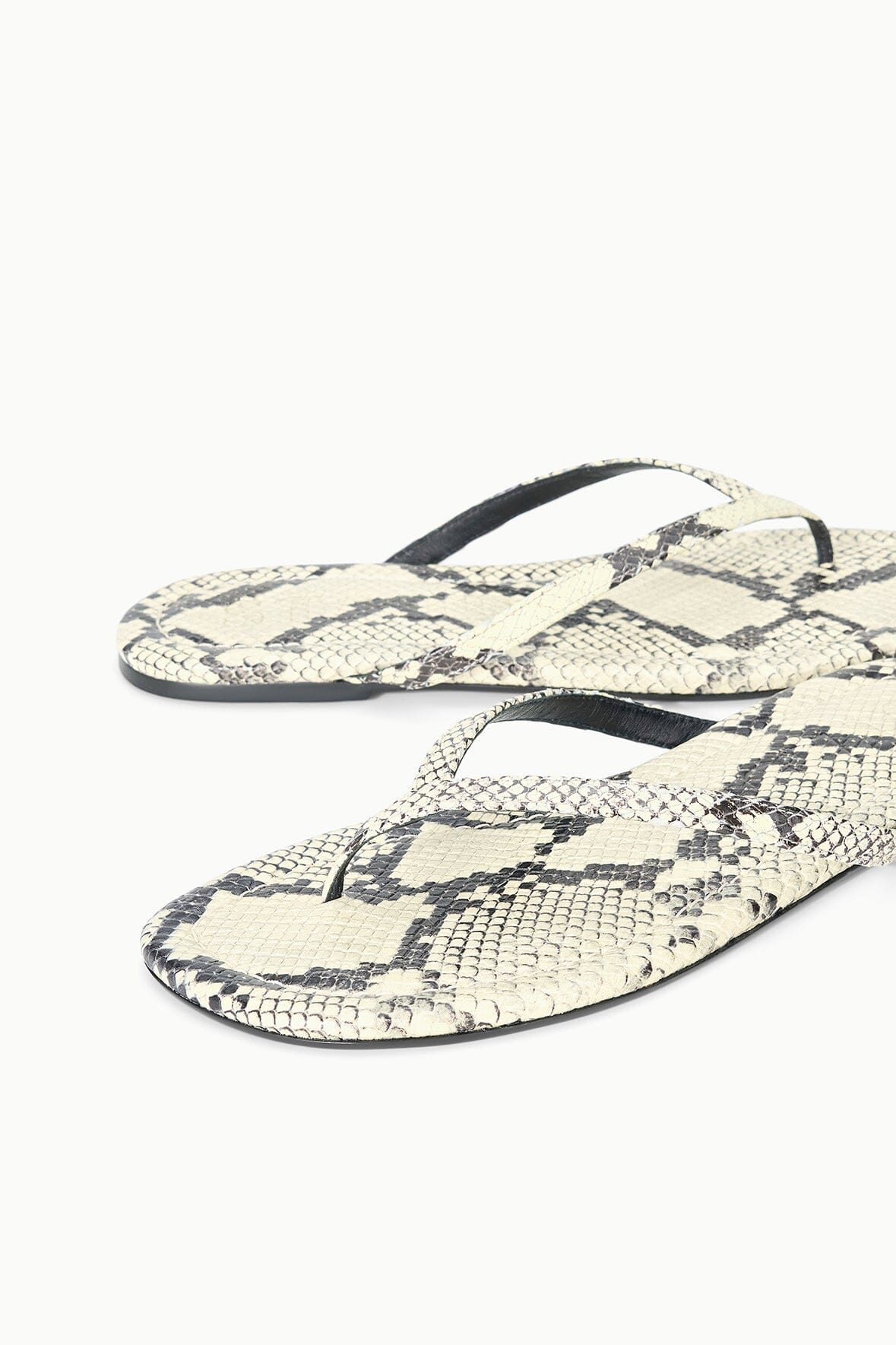 STAUD Shoes Freja Thong Sandals - White Snake Embossed Leather Style