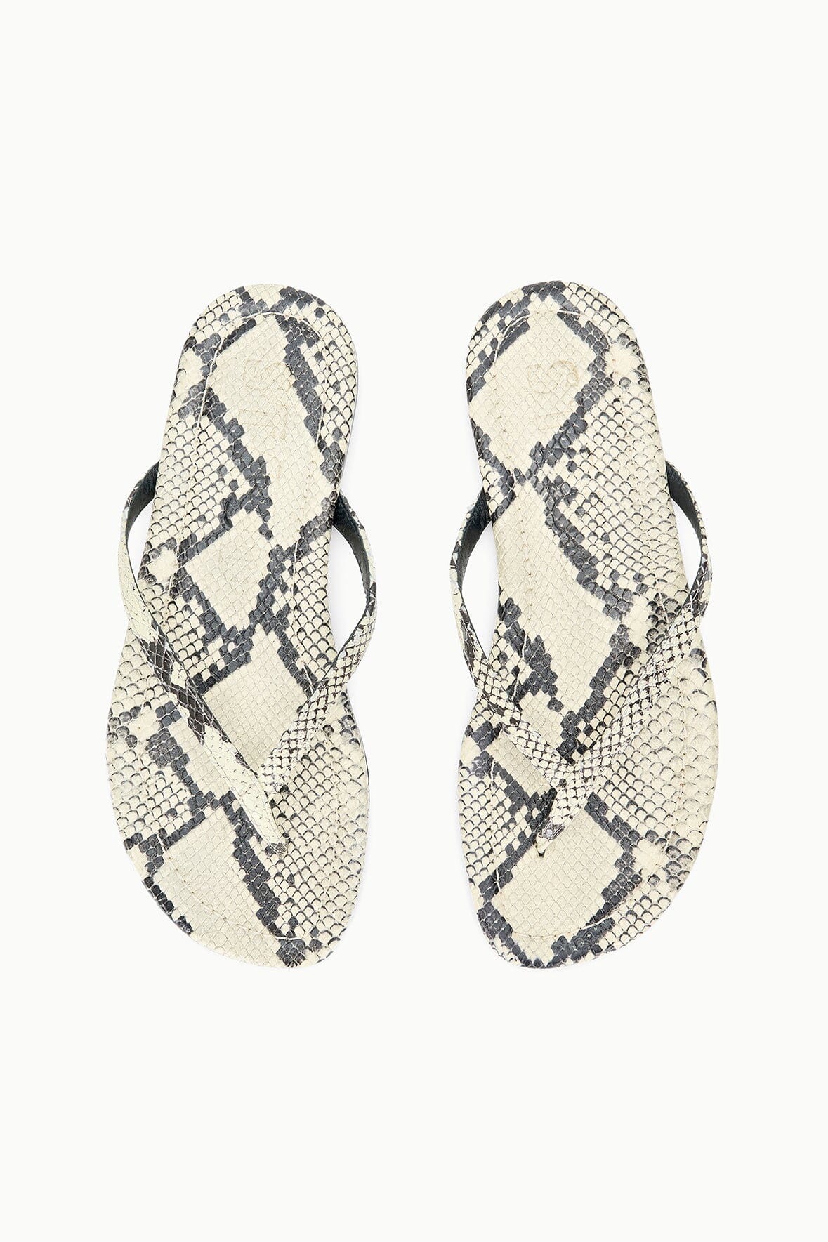 STAUD Shoes Freja Thong Sandals - White Snake Embossed Leather Style