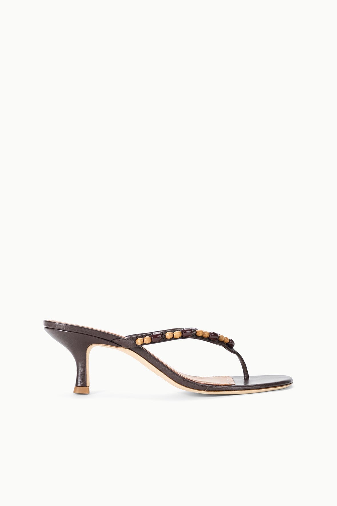 STAUD Shoes Freja Brown Kitten Heel With Wood Bead Straps - Staud
