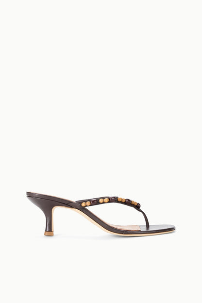 STAUD Shoes Freja Brown Kitten Heel With Wood Bead Straps - Staud