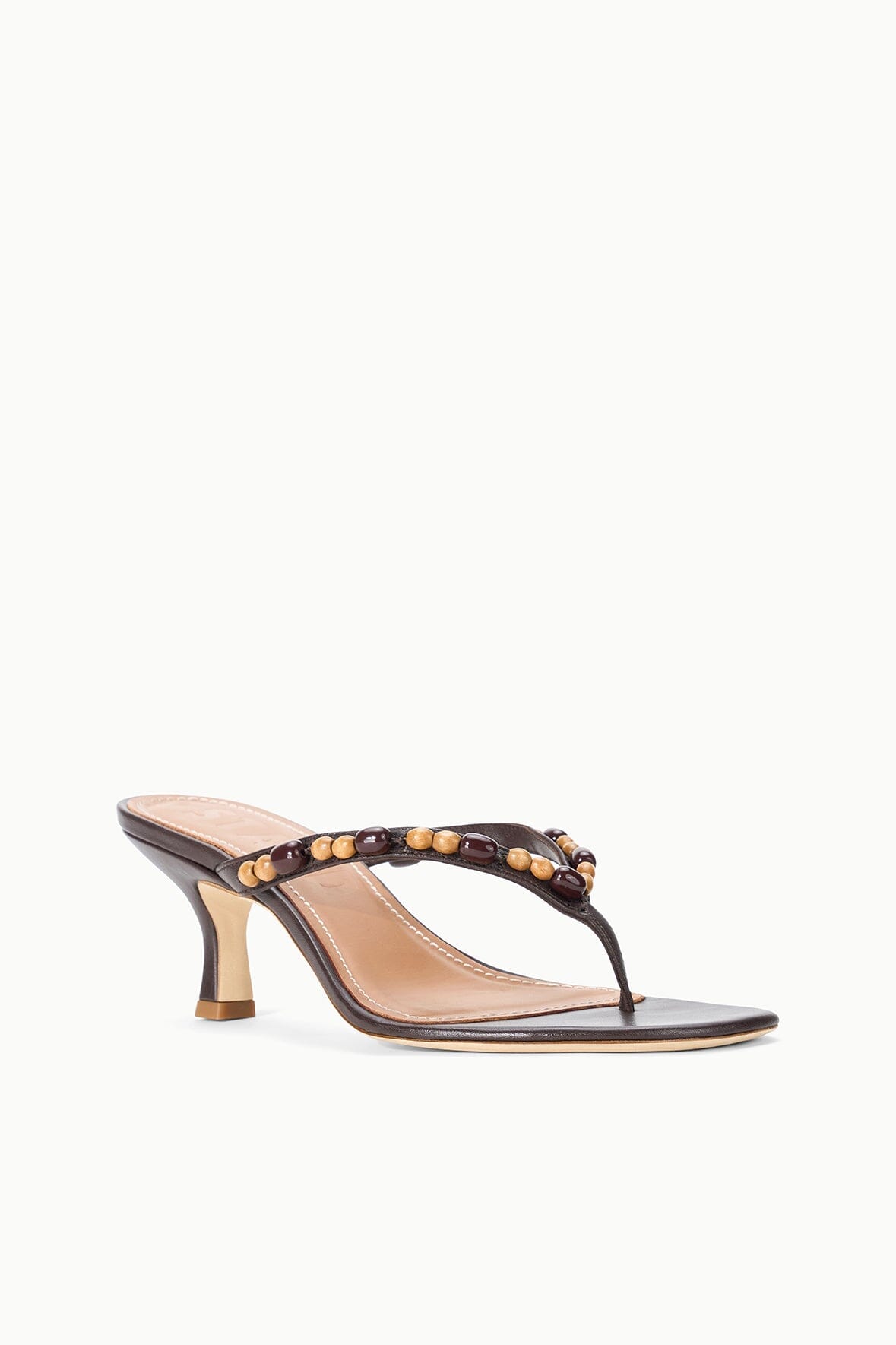 STAUD Shoes Freja Brown Kitten Heel With Wood Bead Straps - Staud