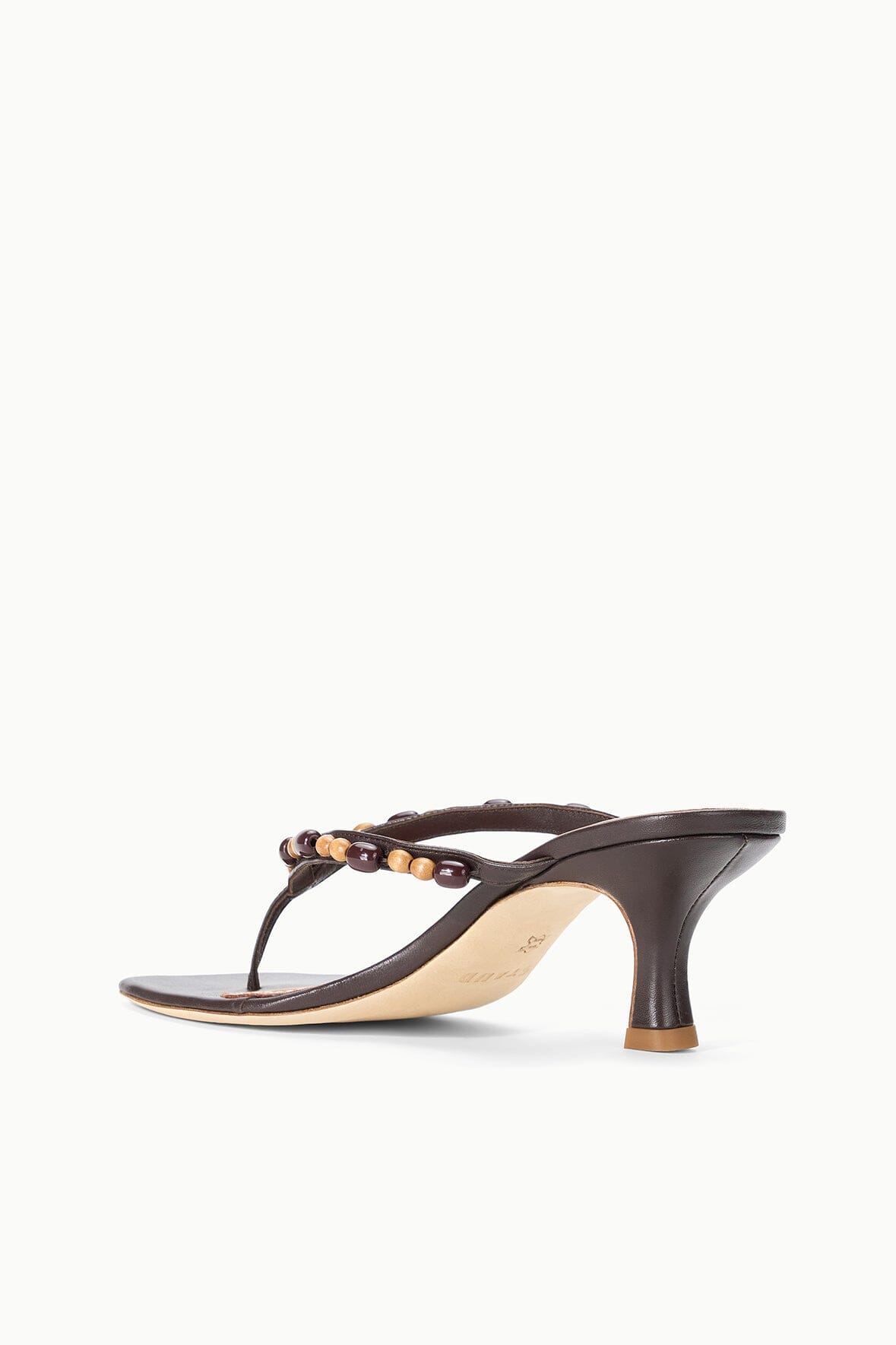 STAUD Shoes Freja Brown Kitten Heel With Wood Bead Straps - Staud